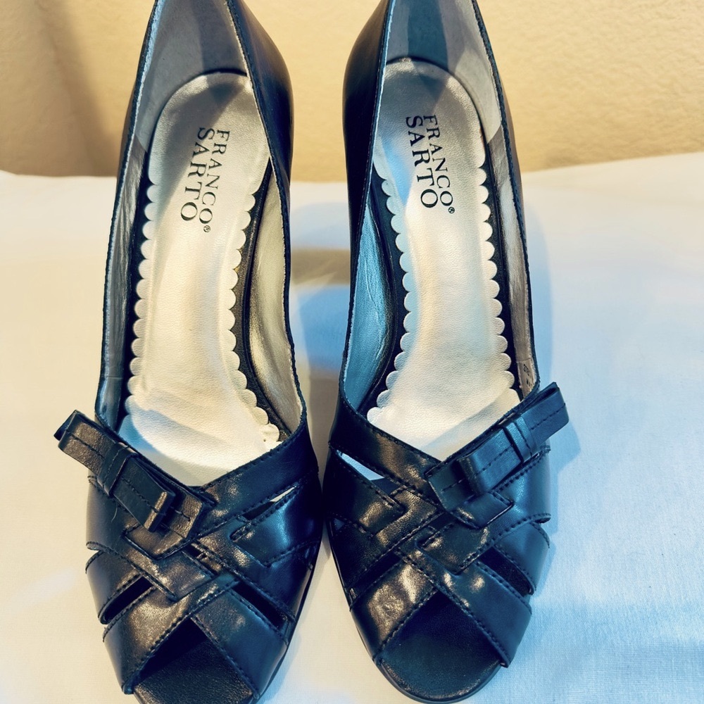 Franco Sarto Black Peep-Toe Heels